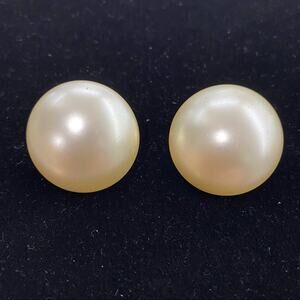 Vintage Richelieu Faux Pearl signed Button Clip On Earrings